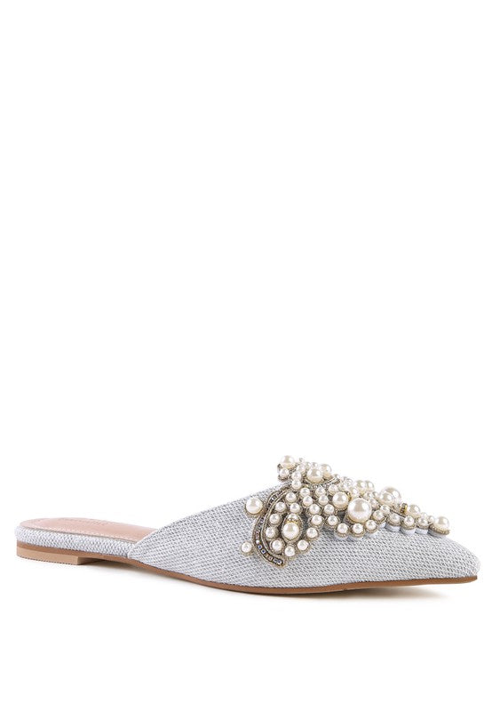 ASTRE Embellished Delicate Pearl Mules - Tigbul's Variety Fashion Shop