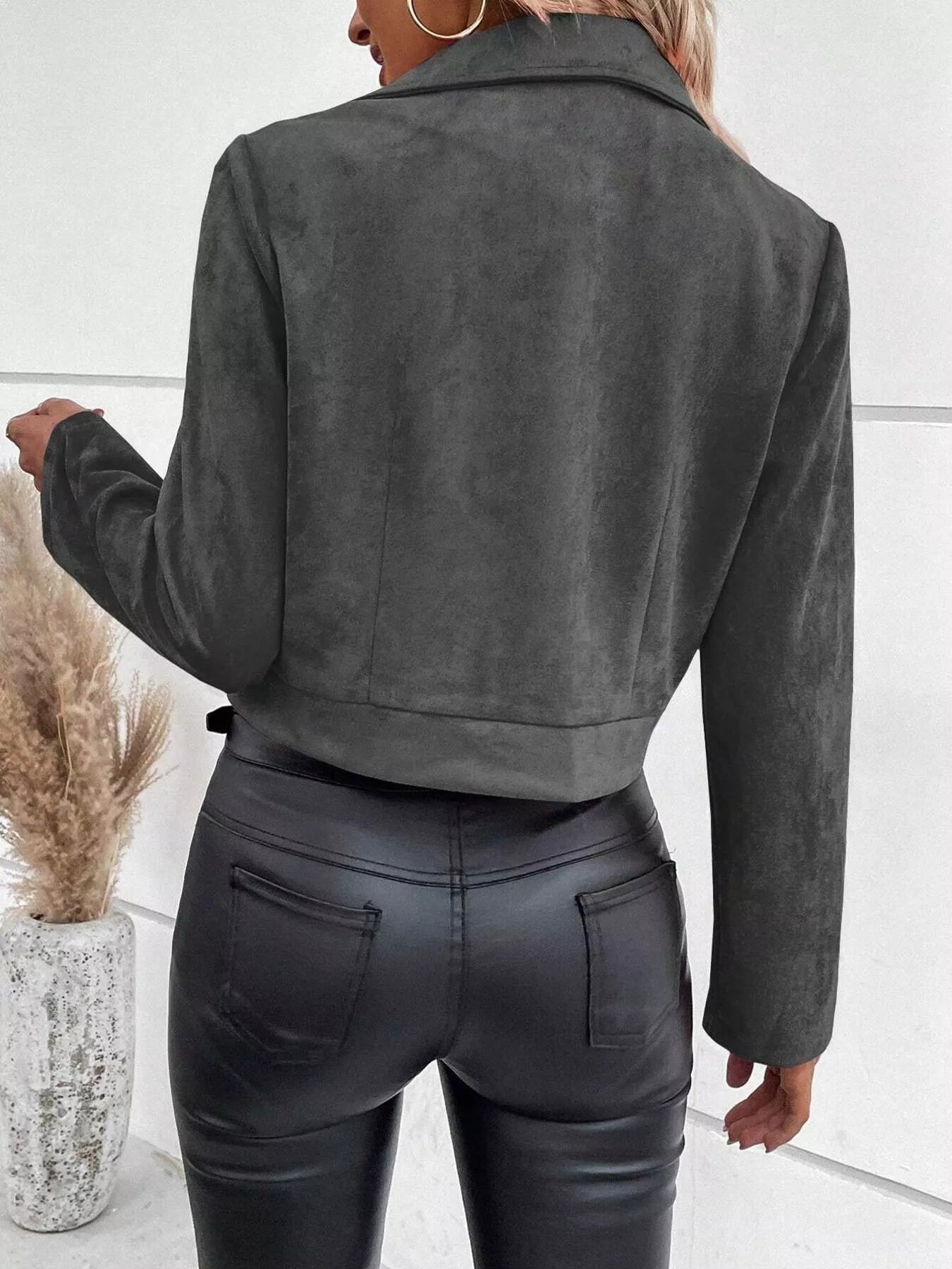 Suede Moto Jacket with Zip Detail - Tigbul's Variety Fashion Shop