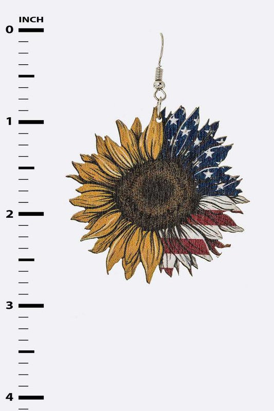 Flag Print Sunflower Wooden Earrings - Tigbul's Variety Fashion Shop