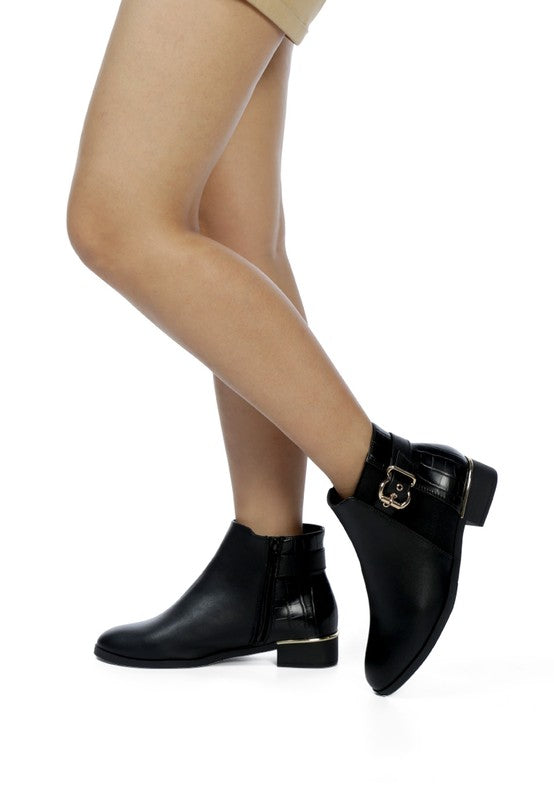 FROTHY BUCKLED ANKLE BOOT WITH CROC DETAIL - Tigbul's Variety Fashion Shop