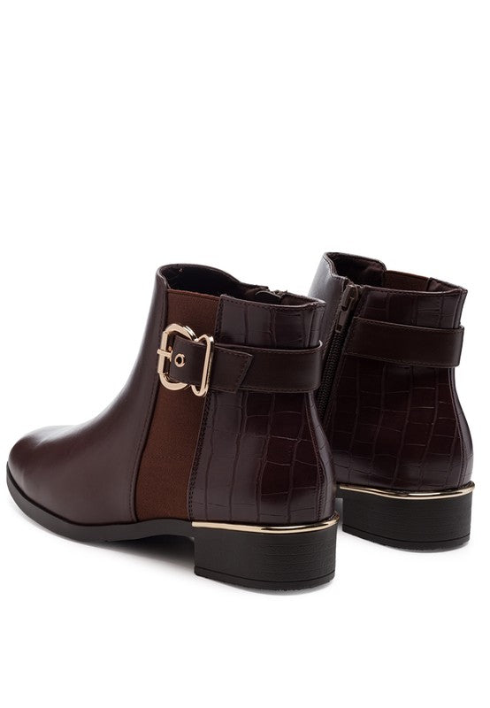 FROTHY BUCKLED ANKLE BOOT WITH CROC DETAIL - Tigbul's Variety Fashion Shop