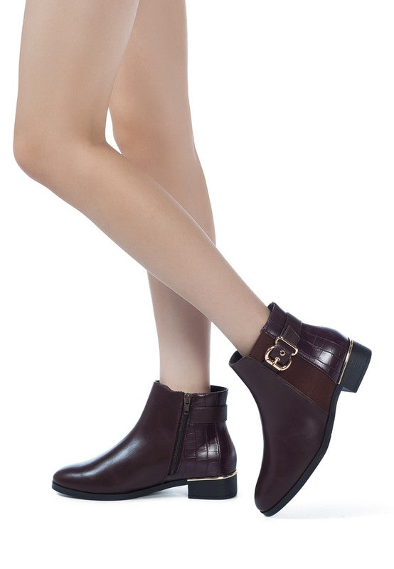 FROTHY BUCKLED ANKLE BOOT WITH CROC DETAIL - Tigbul's Variety Fashion Shop