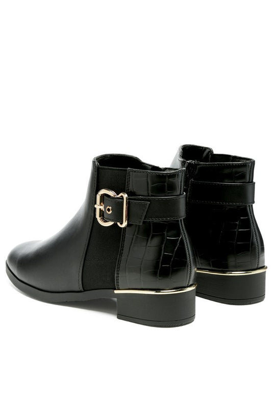 FROTHY BUCKLED ANKLE BOOT WITH CROC DETAIL - Tigbul's Variety Fashion Shop