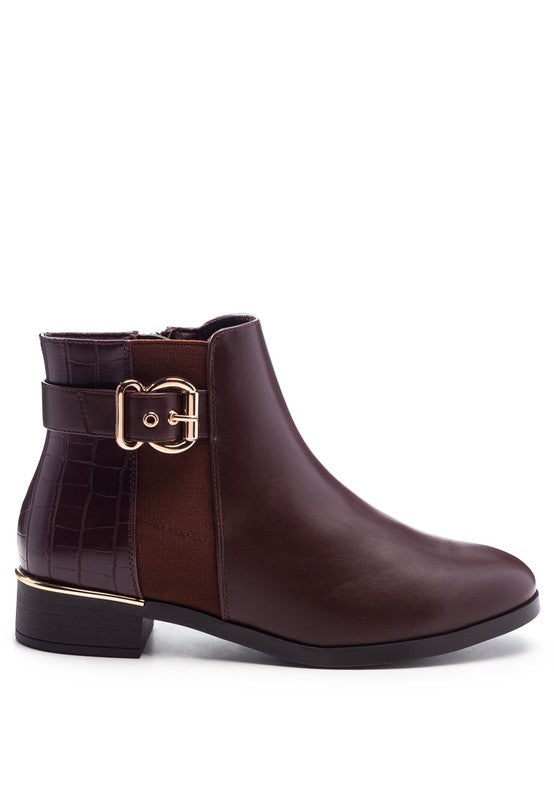 FROTHY BUCKLED ANKLE BOOT WITH CROC DETAIL - Tigbul's Variety Fashion Shop