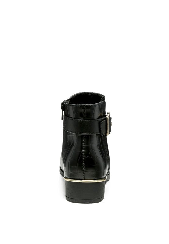 FROTHY BUCKLED ANKLE BOOT WITH CROC DETAIL - Tigbul's Variety Fashion Shop
