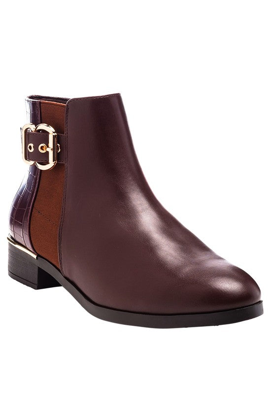 FROTHY BUCKLED ANKLE BOOT WITH CROC DETAIL - Tigbul's Variety Fashion Shop