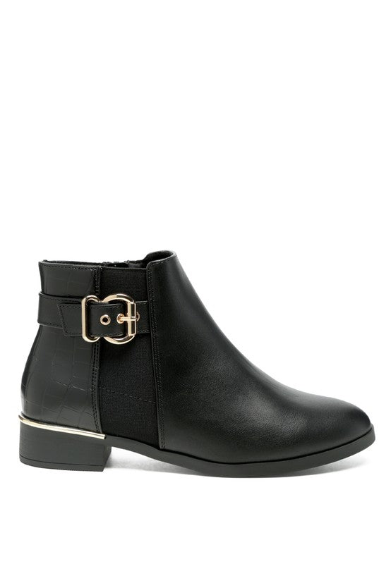 FROTHY BUCKLED ANKLE BOOT WITH CROC DETAIL - Tigbul's Variety Fashion Shop