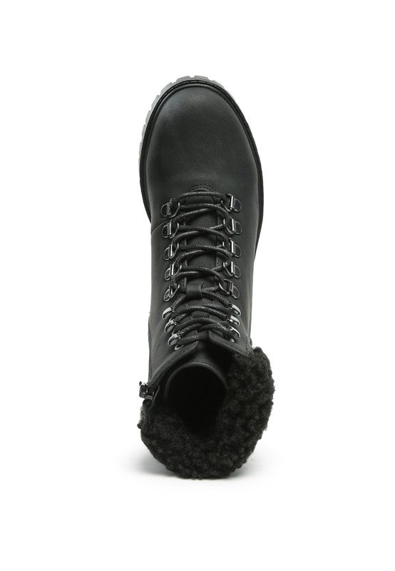 DOLON Black Lace Up Fur Collared Ankle Boot - Tigbul's Variety Fashion Shop