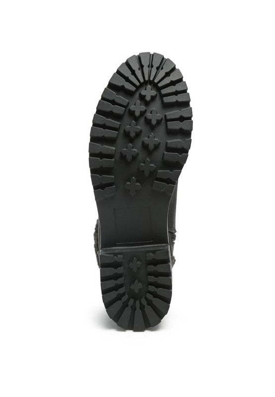 DOLON Black Lace Up Fur Collared Ankle Boot - Tigbul's Variety Fashion Shop