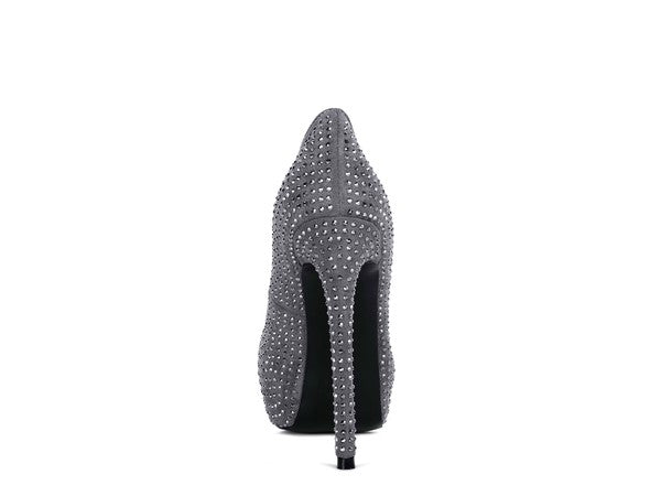 CLARISSE Diamante Faux Suede high Heeled Pumps - Tigbul's Variety Fashion Shop