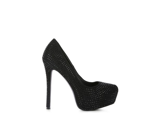 CLARISSE Diamante Faux Suede high Heeled Pumps - Tigbul's Variety Fashion Shop