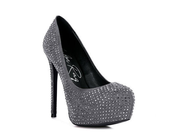 CLARISSE Diamante Faux Suede high Heeled Pumps - Tigbul's Variety Fashion Shop