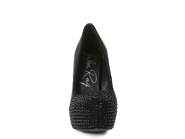 CLARISSE Diamante Faux Suede high Heeled Pumps - Tigbul's Variety Fashion Shop