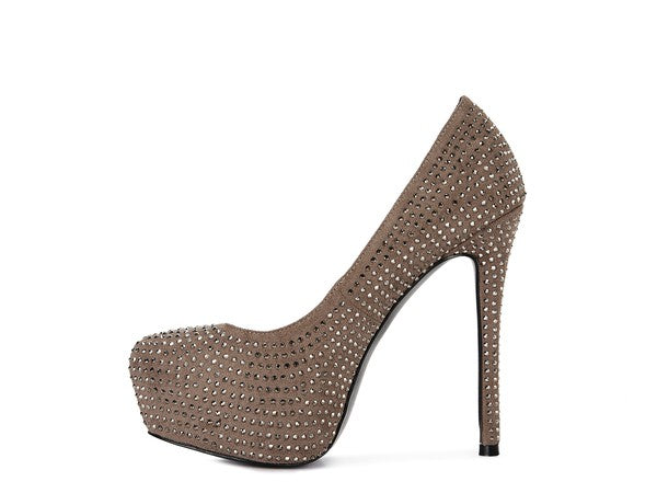 CLARISSE Diamante Faux Suede high Heeled Pumps - Tigbul's Variety Fashion Shop