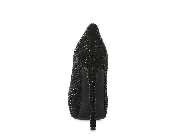 CLARISSE Diamante Faux Suede high Heeled Pumps - Tigbul's Variety Fashion Shop