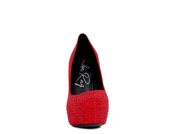 CLARISSE Diamante Faux Suede high Heeled Pumps - Tigbul's Variety Fashion Shop