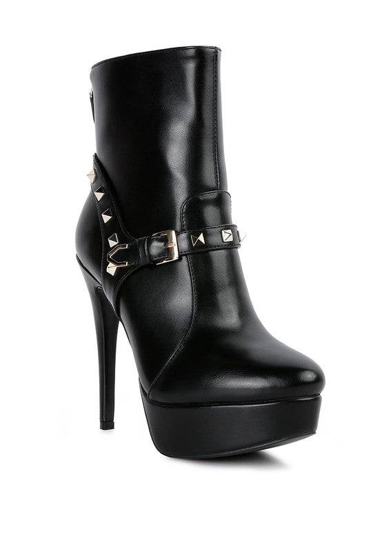 DEJANG Metal Stud faux Leather Ankle Boot - Tigbul's Variety Fashion Shop