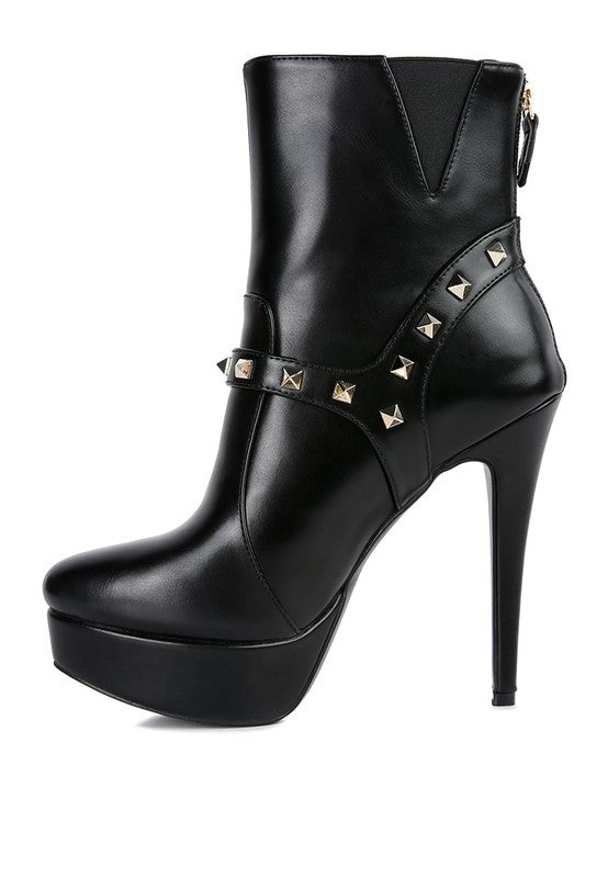 DEJANG Metal Stud faux Leather Ankle Boot - Tigbul's Variety Fashion Shop