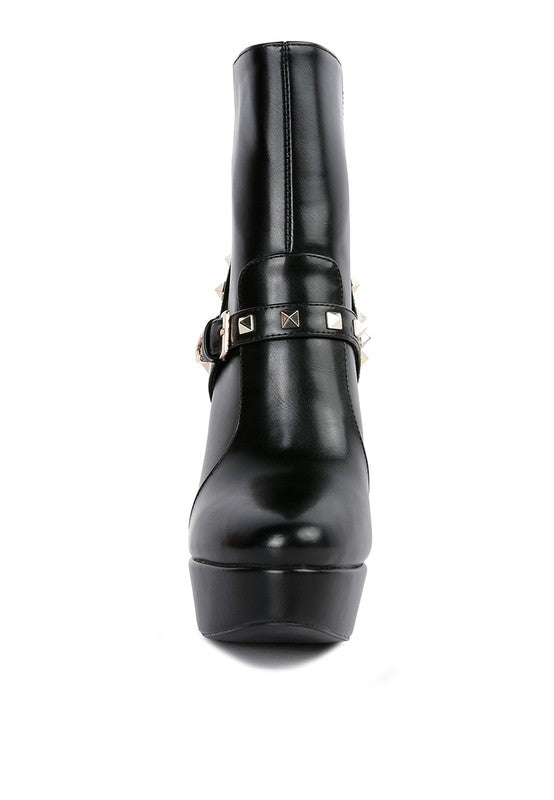 DEJANG Metal Stud faux Leather Ankle Boot - Tigbul's Variety Fashion Shop