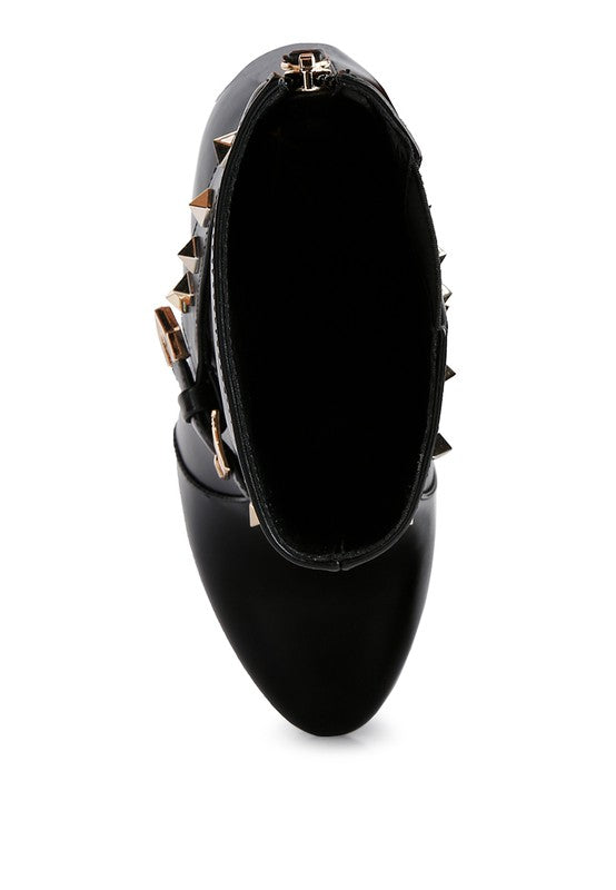 DEJANG Metal Stud faux Leather Ankle Boot - Tigbul's Variety Fashion Shop