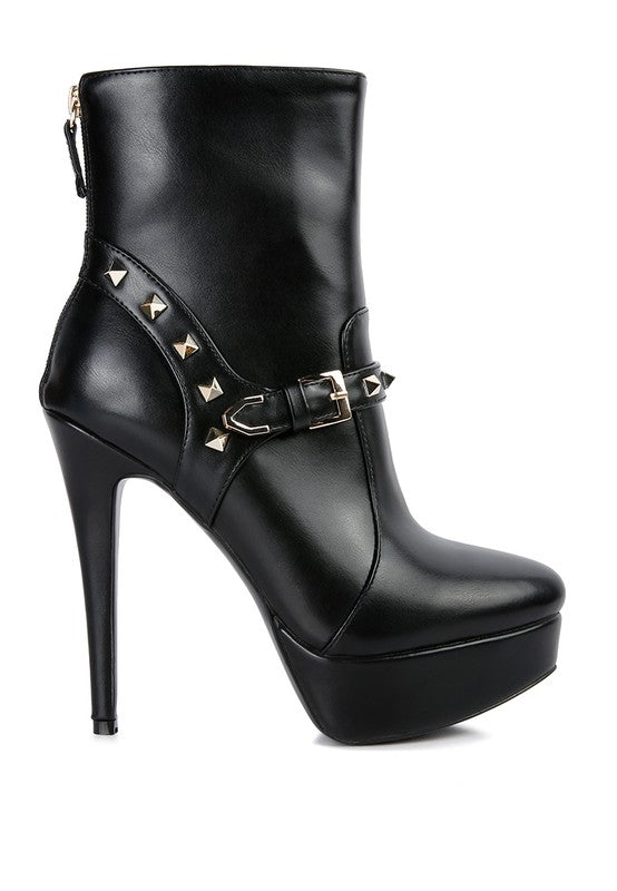 DEJANG Metal Stud faux Leather Ankle Boot - Tigbul's Variety Fashion Shop