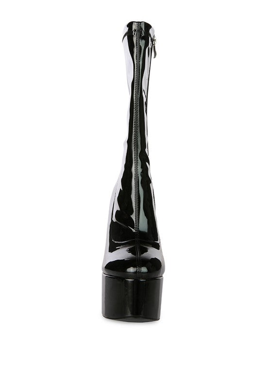 VINKELE Patent PU Platform Heeled Calf Boots - Tigbul's Variety Fashion Shop