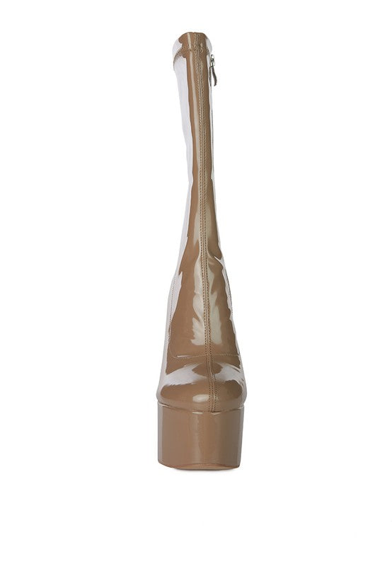 VINKELE Patent PU Platform Heeled Calf Boots - Tigbul's Variety Fashion Shop