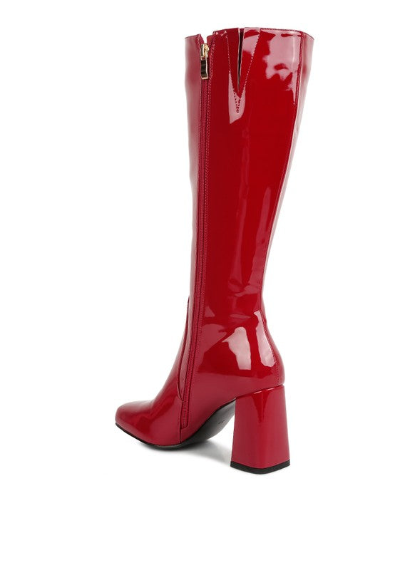 HYPNOTIZE Patent PU Block Heeled Calf Boots - Tigbul's Variety Fashion Shop