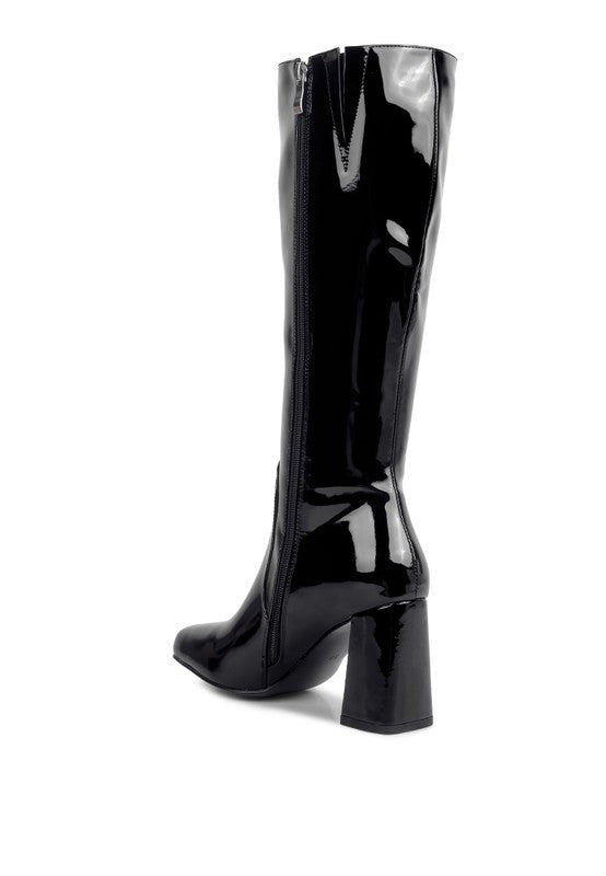 HYPNOTIZE Patent PU Block Heeled Calf Boots - Tigbul's Variety Fashion Shop