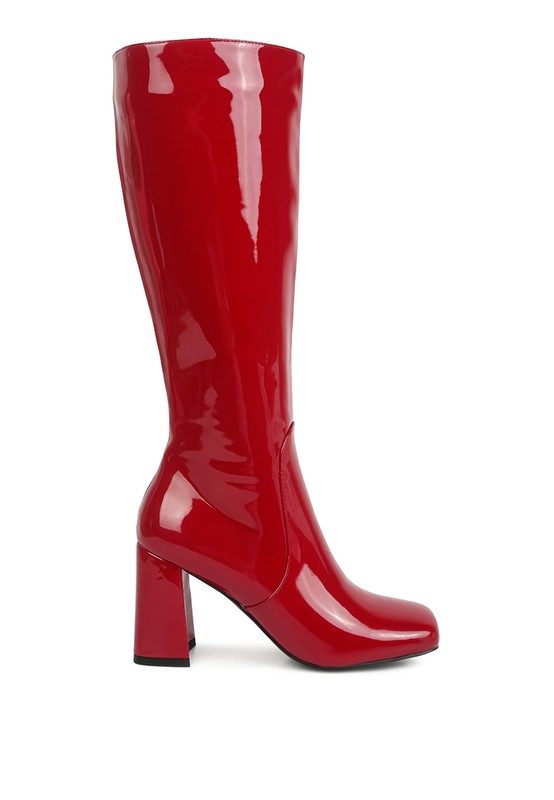 HYPNOTIZE Patent PU Block Heeled Calf Boots - Tigbul's Variety Fashion Shop