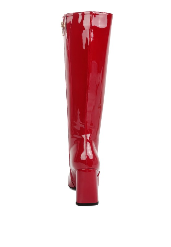 HYPNOTIZE Patent PU Block Heeled Calf Boots - Tigbul's Variety Fashion Shop