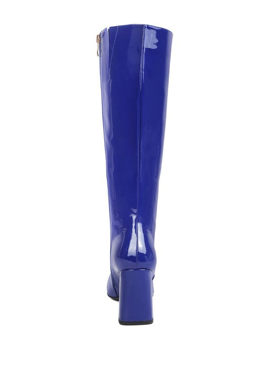 HYPNOTIZE Patent PU Block Heeled Calf Boots - Tigbul's Variety Fashion Shop