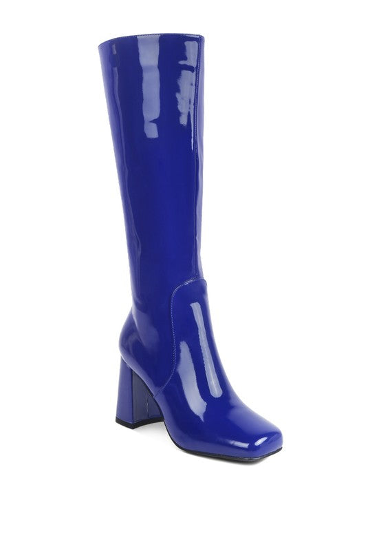 HYPNOTIZE Patent PU Block Heeled Calf Boots - Tigbul's Variety Fashion Shop