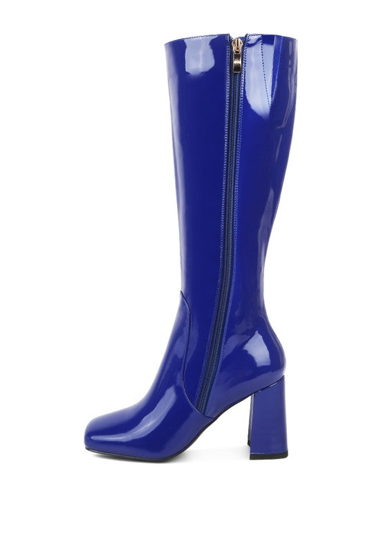 HYPNOTIZE Patent PU Block Heeled Calf Boots - Tigbul's Variety Fashion Shop