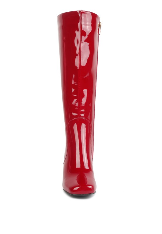 HYPNOTIZE Patent PU Block Heeled Calf Boots - Tigbul's Variety Fashion Shop