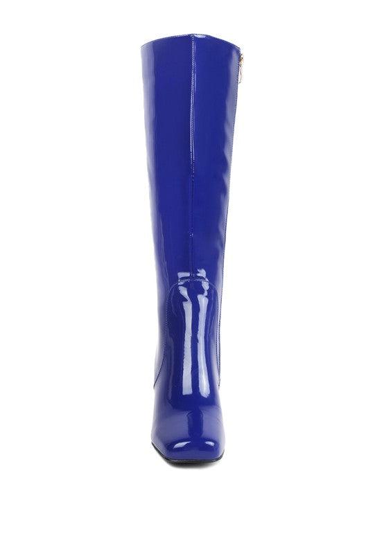 HYPNOTIZE Patent PU Block Heeled Calf Boots - Tigbul's Variety Fashion Shop