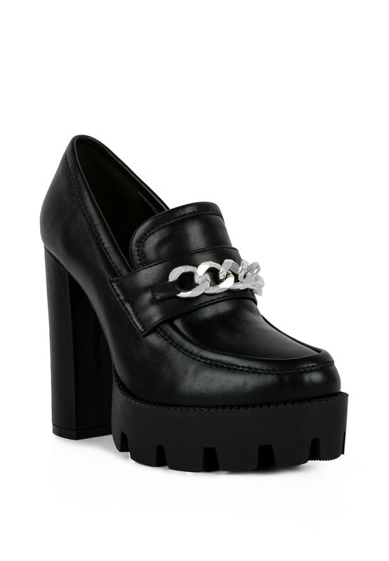 Chunky High Block Heeled Loafers - Tigbul's Variety Fashion Shop