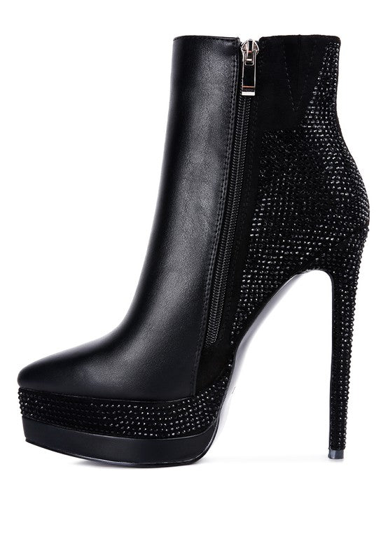ENCANTO Diamante Set High Heeled Ankle Boot - Tigbul's Variety Fashion Shop