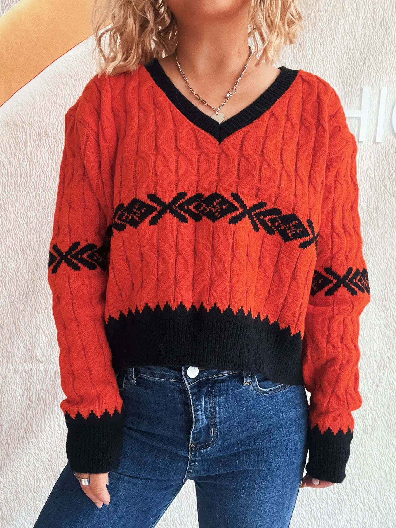 Cable Knit V-Neck Sweater - Tigbul's Variety Fashion Shop