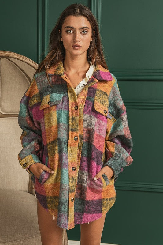 Loose Fit Buttoned Down Check Shirt Jacket - Tigbul's Variety Fashion Shop