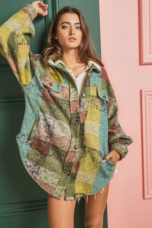 Loose Fit Buttoned Down Check Shirt Jacket - Tigbul's Variety Fashion Shop