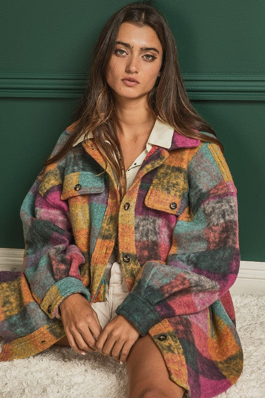 Loose Fit Buttoned Down Check Shirt Jacket - Tigbul's Variety Fashion Shop