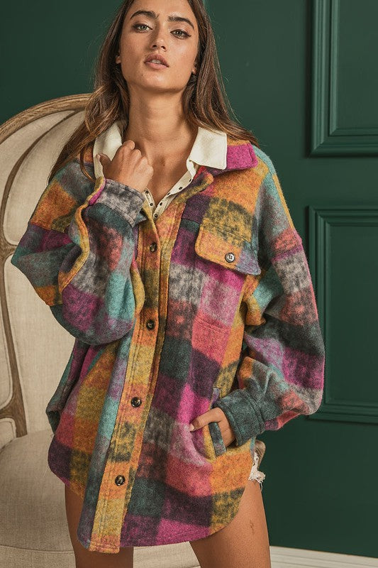 Loose Fit Buttoned Down Check Shirt Jacket - Tigbul's Variety Fashion Shop