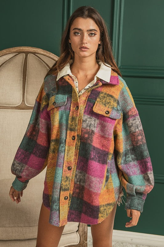 Loose Fit Buttoned Down Check Shirt Jacket - Tigbul's Variety Fashion Shop