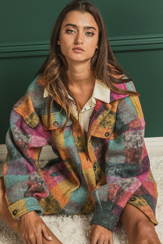 Loose Fit Buttoned Down Check Shirt Jacket - Tigbul's Variety Fashion Shop