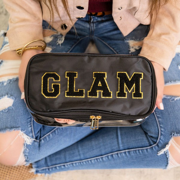 Black Glam Clear Cosmetic Fold Flat Makeup Bag - Tigbul's Variety Fashion Shop