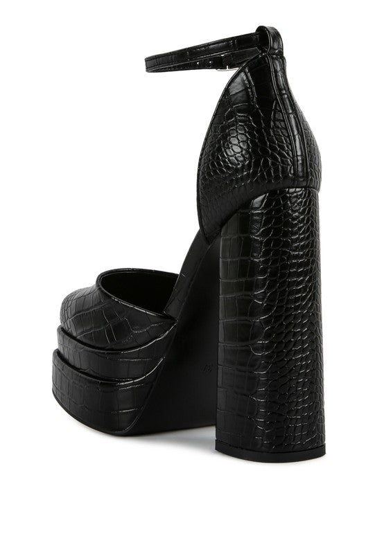 Tempt Me Croc Textured High Heeled Block Sandals - Tigbul's Variety Fashion Shop