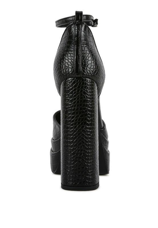 Tempt Me Croc Textured High Heeled Block Sandals - Tigbul's Variety Fashion Shop