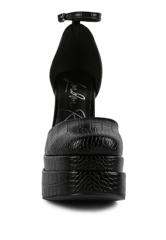 Tempt Me Croc Textured High Heeled Block Sandals - Tigbul's Variety Fashion Shop