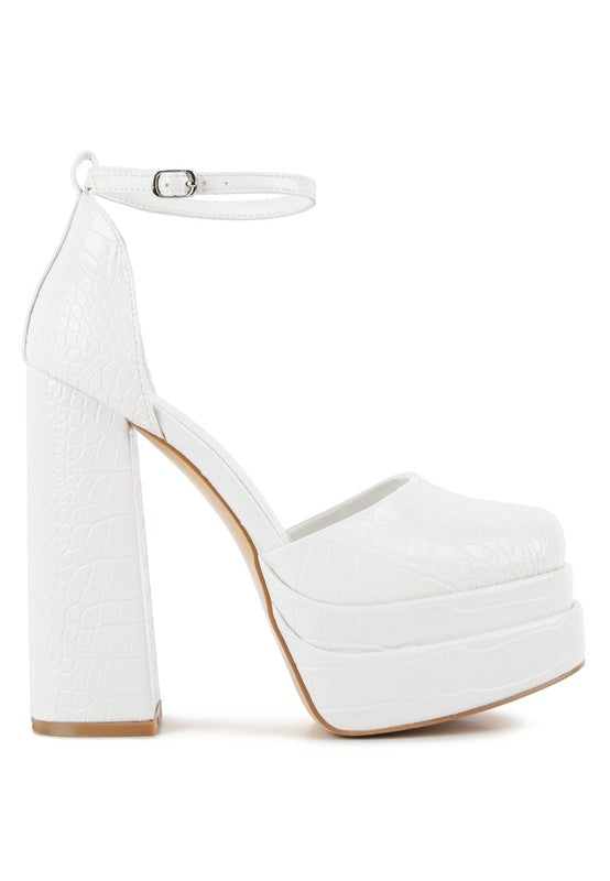 Tempt Me Croc Textured High Heeled Block Sandals - Tigbul's Variety Fashion Shop
